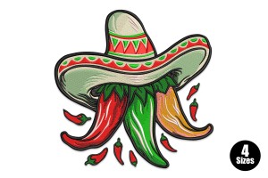 Chili Pepper Sombrero Embroidery Design