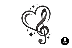 Heart Music Note Machine Embroidery Design