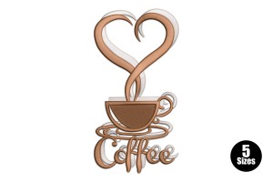 Heart Shaped Coffee Machine Embroidery Design