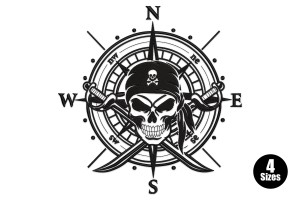 Pirate Skull Compass Machine Embroidery Design