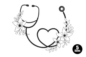 Free Heart Stethoscope with Flowers Embroidery Design