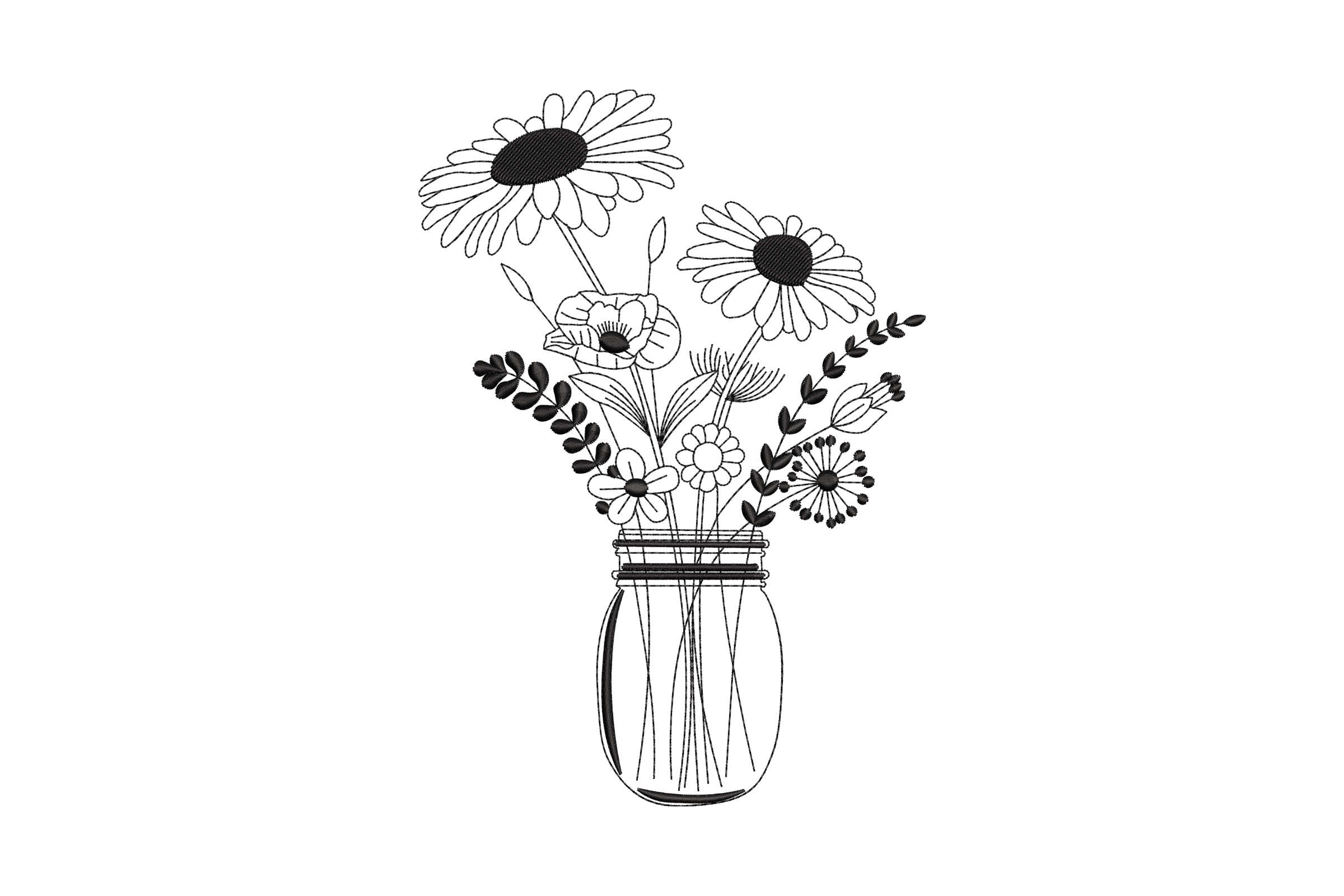 Daisy Mason Jar Embroidery Design