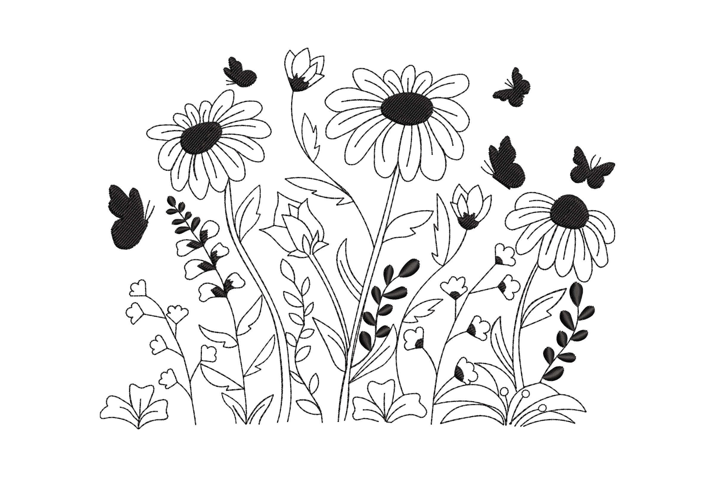 Free Butterfly Floral Embroidery Design