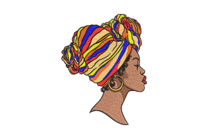 African Woman in Colorful Headwrap Embroidery Design