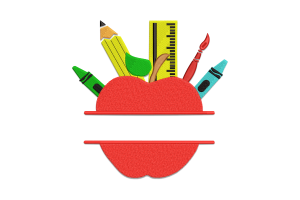 Apple and School Tools Embroidery Design