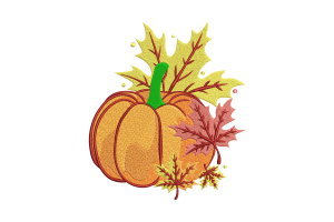 Autumn Pumpkin with Leaves Embroidery Design