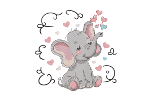 Baby Elephant With Heart Embroidery Design