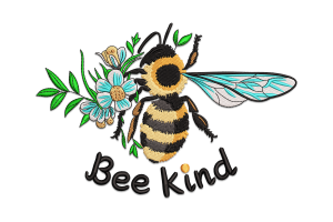 Be Kind Floral Bumblebee Embroidery Design
