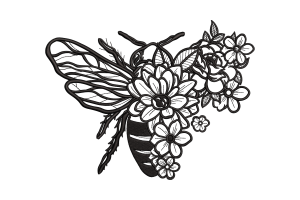 Bee and Floral Embroidery Design