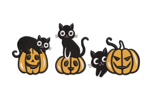 Black Cats on Pumpkins Embroidery Design