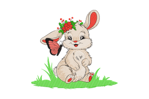 Bunny with Butterfly Embroidery Design