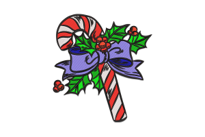 Candy Cane with Holly and Ribbon Premium Embroidery Design
