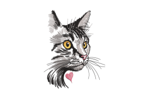 Cat Face Heart Embroidery Design