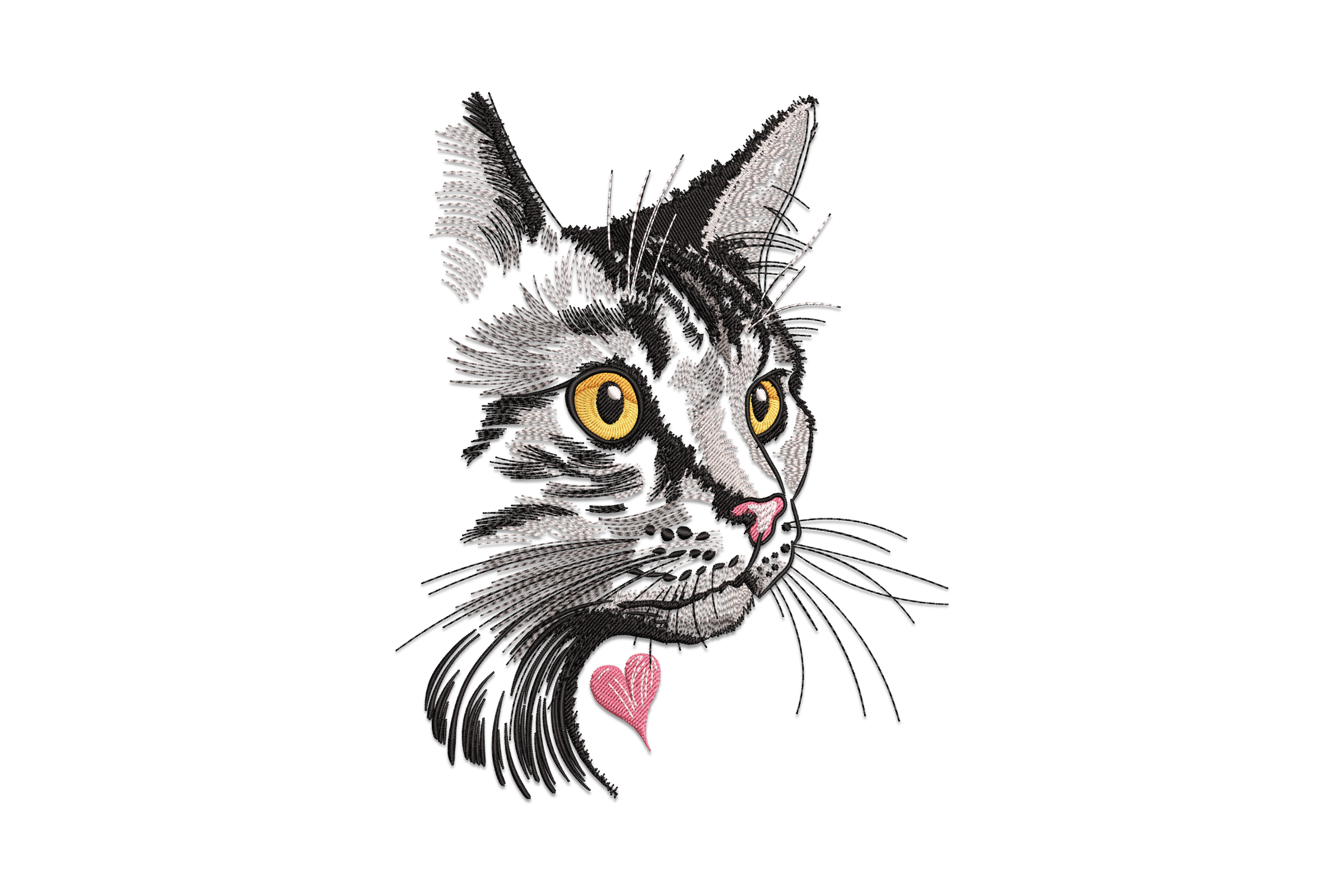 Cat Face Heart Embroidery Design