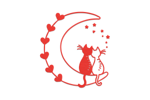 Cats on moon in Love Embroidery Design