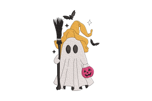 Charming Halloween Witch Ghost Embroidery Design