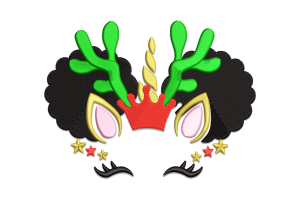 Christmas Afro Unicorn Embroidery Design
