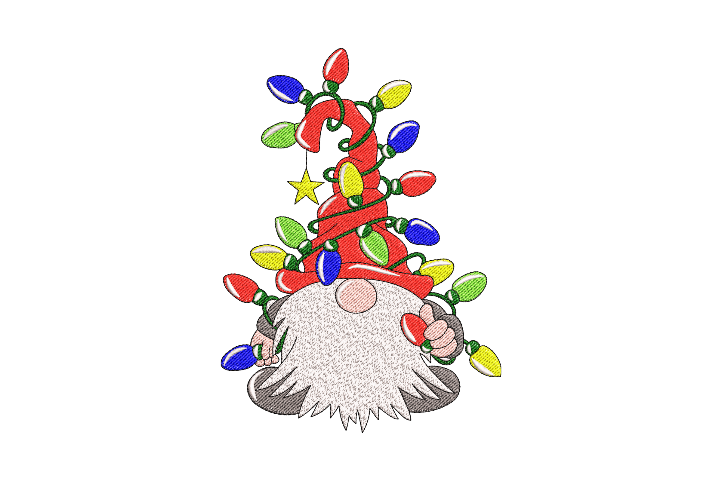 Christmas Gnome with Holiday Lights Embroidery Design
