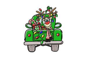 Christmas Reindeer Truck Embroidery Design