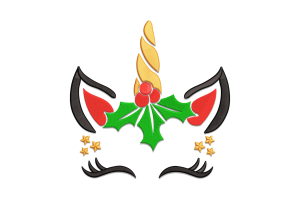 Christmas Unicorn Holly Embroidery Design