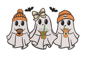 Coffee-Loving Ghost Trio Embroidery Design