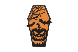 Coffin Pumpkin and Bats Embroidery Design