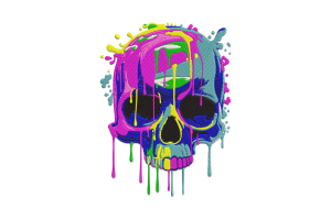 Colorful Dripping Skull Embroidery Design