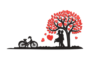 Couple Love with Valentine Tree Embroidery Design