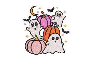 Cute Ghosts and Pumpkins Embroidery Design