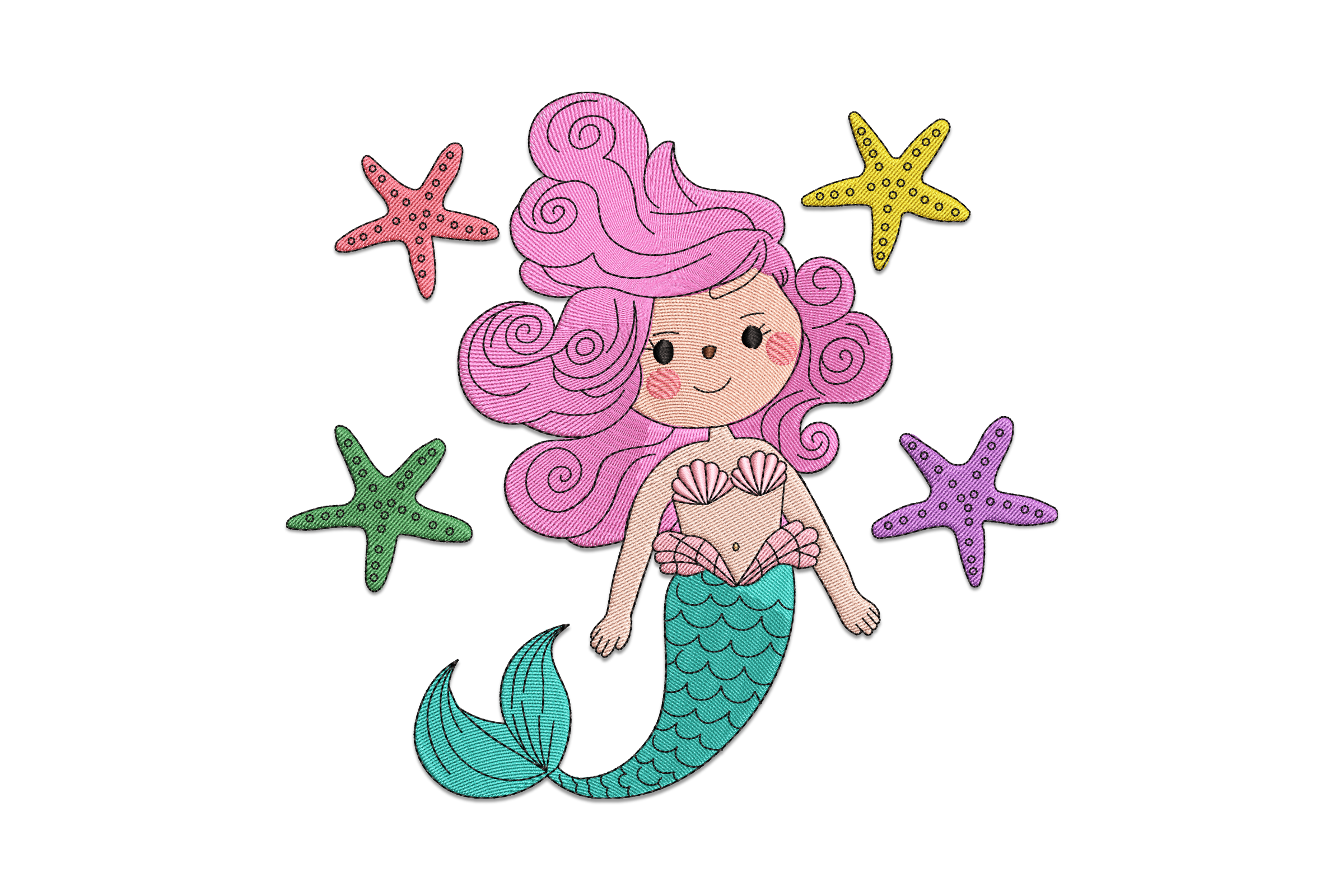 Cute Mermaid Girl Embroidery Design