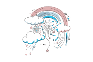 Dreamy Rainbow and Clouds Embroidery Design