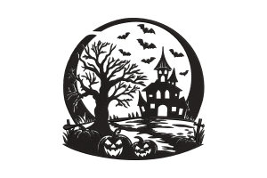 Eerie Haunted House Embroidery Design