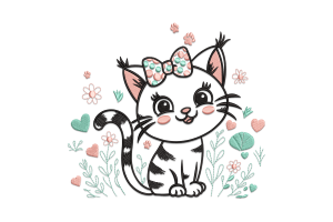 Elegant Cat with Bow Embroidery Design