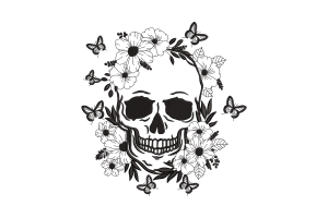 Elegant Floral Skull Embroidery Design