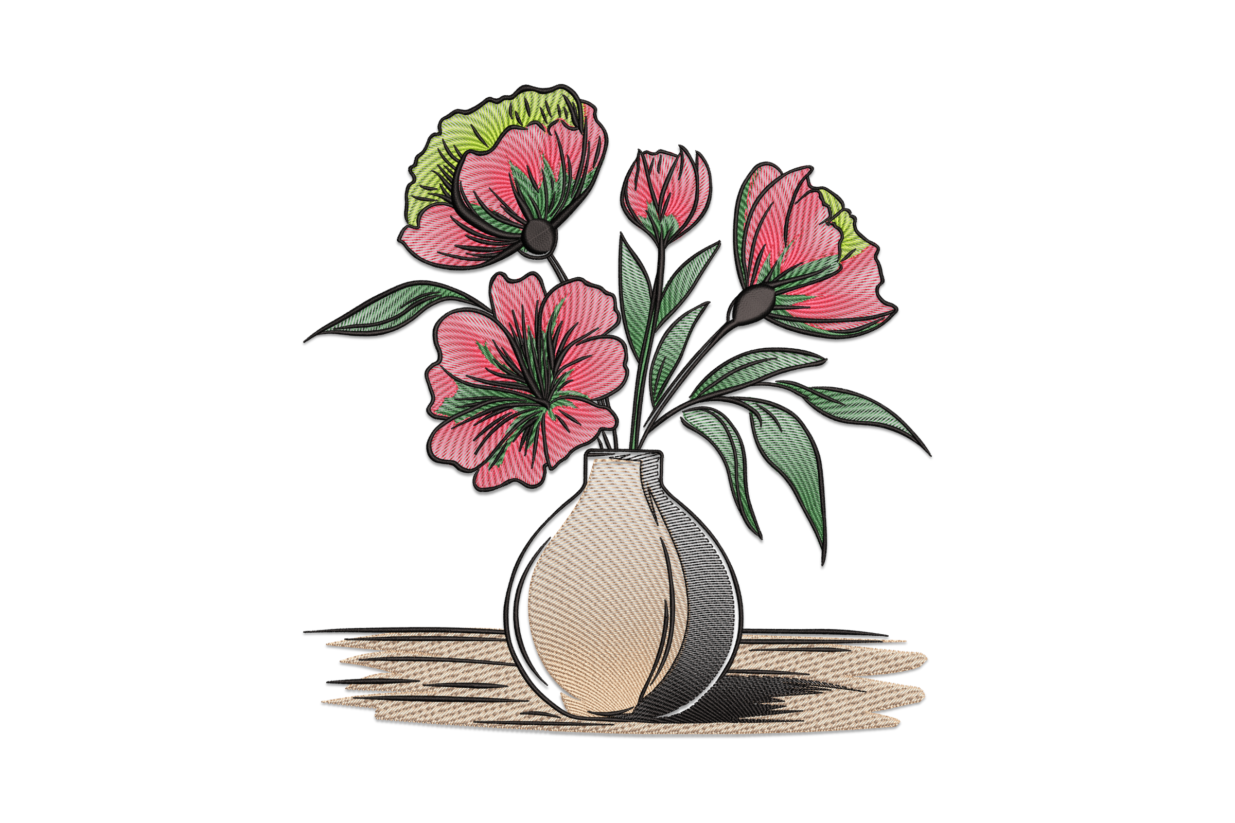 Elegant Floral Vase Embroidery Design