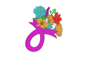 Floral Awareness Ribbon Embroidery Design