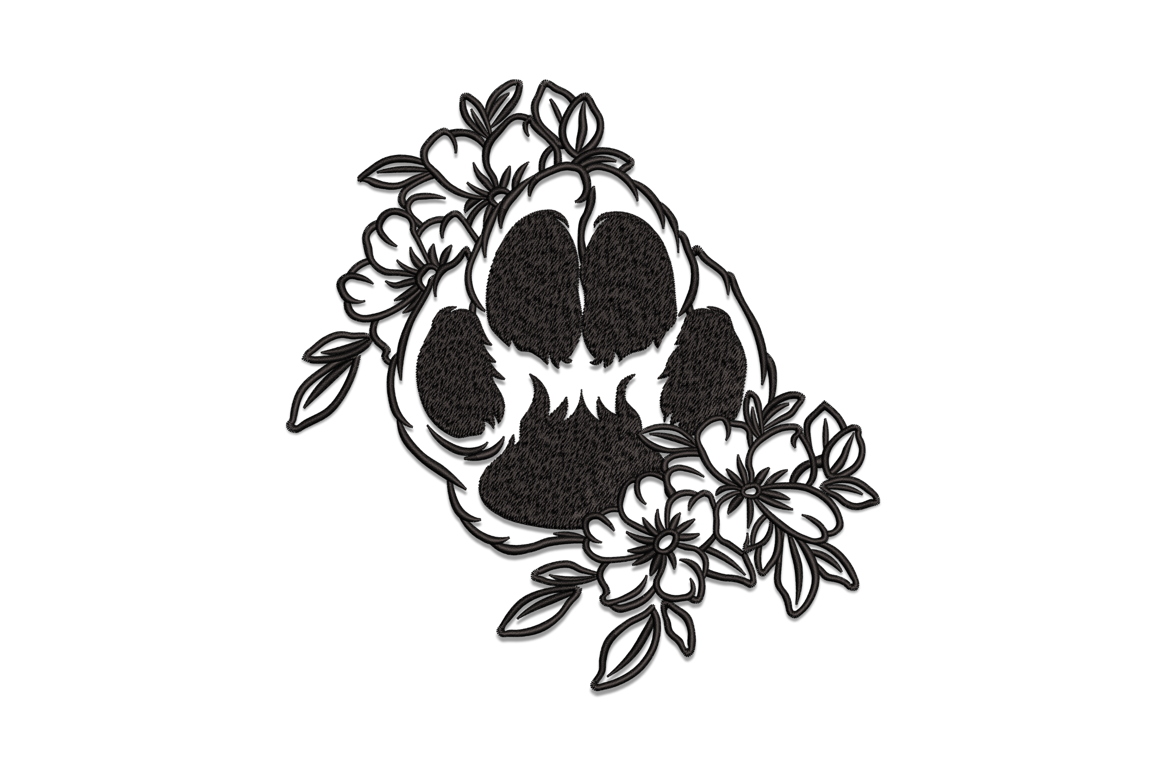 Floral Paw Print Embroidery Design
