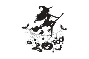 Flying Witch Halloween Embroidery Design