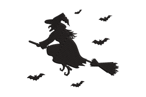 Flying Witch Silhouette Embroidery Design