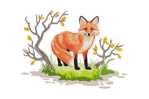 Fox and Forest Embroidery Design
