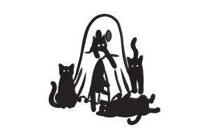 Ghost Surrounded by Cats Embroidery Design