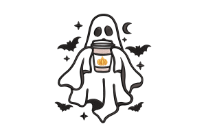 Ghost Trio with Pumpkin Coffee Embroidery Design