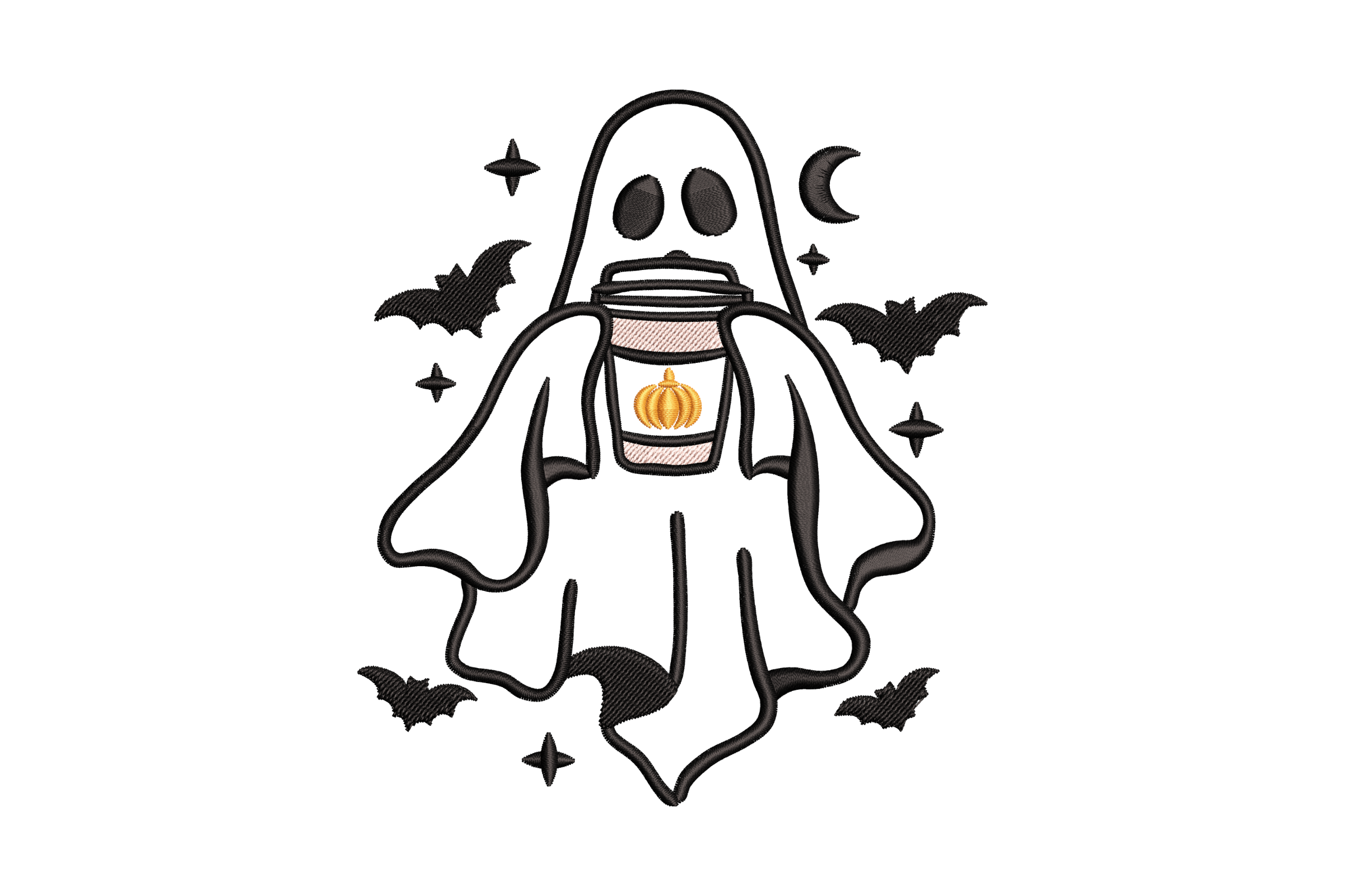 Ghost Trio with Pumpkin Coffee Embroidery Design