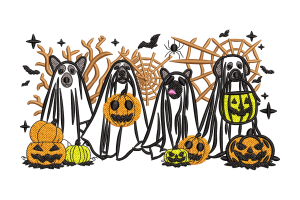 Ghost Trio with Pumpkins Embroidery Design