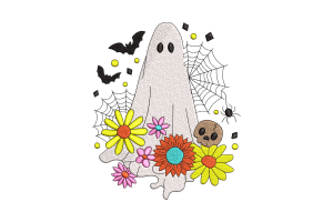 Ghost and Floral Embroidery Design
