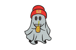 Ghost with Beanie and Coffee Embroidery Design