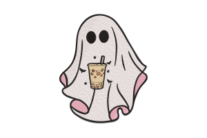Ghost with Boba Tea Embroidery Design