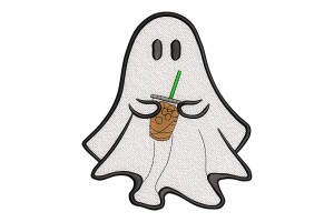Ghost with Coffee Machine Embroidery Design