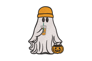 Ghost with Drink and Pumpkin Embroidery Design