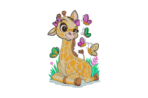 Giraffe With Butterfly Embroidery Design